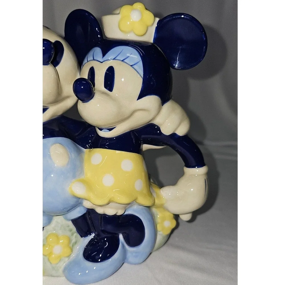 Disney Mickey and Minnie Mouse Ceramic Teapot Blue Yellow‎ Floral Collectible